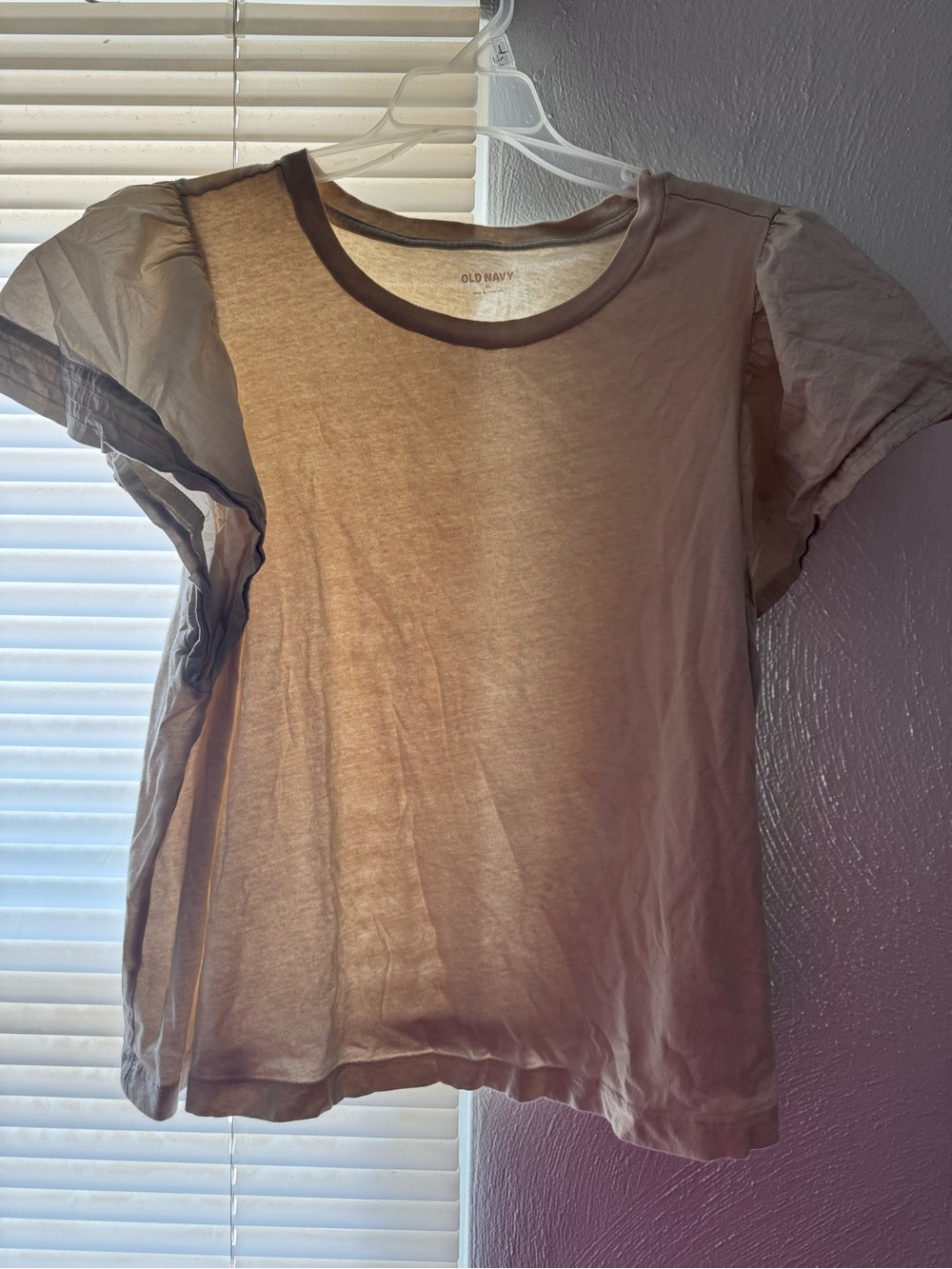 Old Navy Beige Short Sleeve Ruffle-Trim Tee